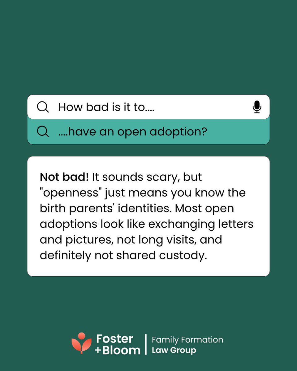 fosterbloomlaw's tweet photo. Swipe through as Janna tackles some of the questions families may have when navigating adoption.

#FosterBloomLaw #FamilyFormationLaw #Adoption #AdoptionAttorney #AdoptionLaw #FamilyBuilding #LawFirm #AssistedReproductiveTechnology #ARTLaw #SurrogacyLaw https://t.co/pnYgWA2ygu