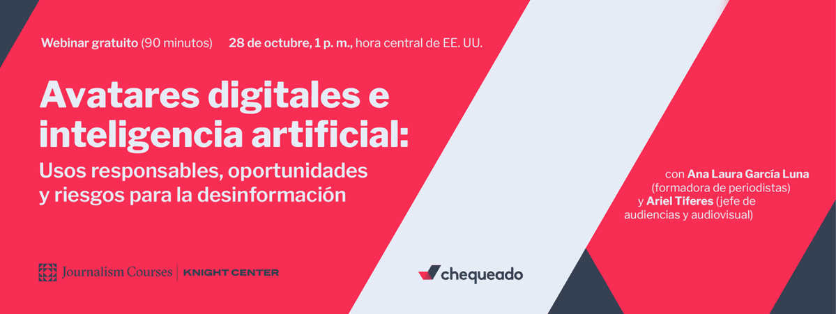 gijnEs's tweet photo. 🤖 ¿Qué pasa cuando un avatar creado con IA parece una persona real?

El @KnightCenterUT y @Chequeado presentan un webinar gratuito sobre usos responsables de avatares digitales, producción y riesgos para la desinformación.

📅 28/10 | 🌎 En español
🔗 https://t.co/a6HN4TsCgp https://t.co/xGc35NSOko