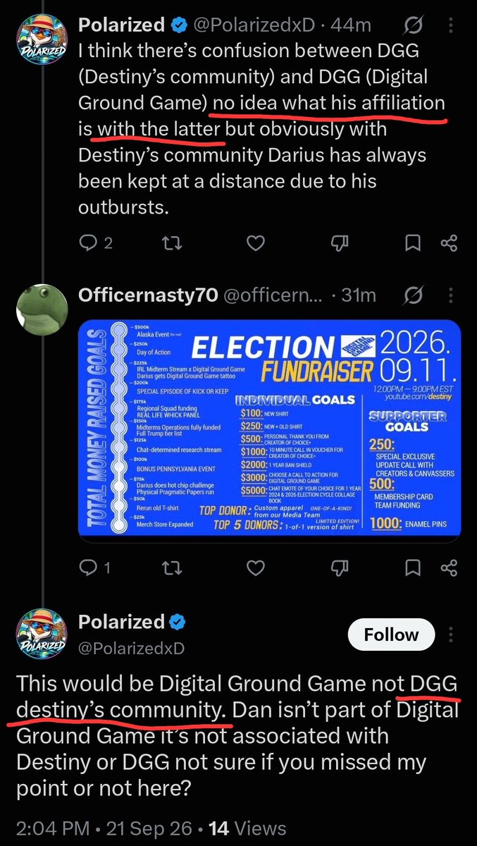 DestinyApostate's tweet photo. @PolarizedxD @officernasty70 @hasanthehun @IRL_Darius You swapped talking about Darius connection to the org, to the DGG community and Dan?? https://t.co/LGMN06Q5rp