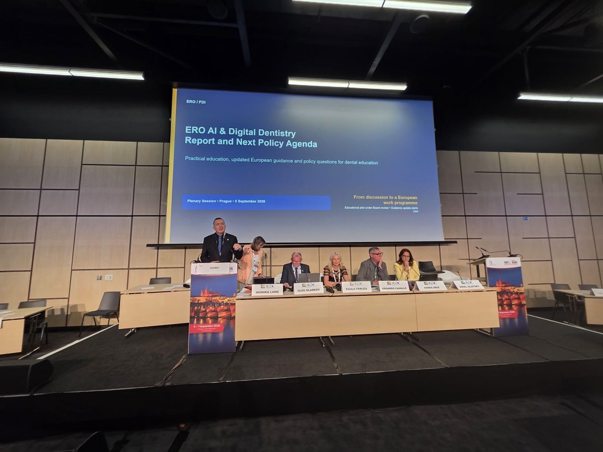 erodental's tweet photo. Report of the Working Group Digitalisation in Dentistry, E Health-AI, during the ERO-FDI Plenary Session in Prague https://t.co/I5gd0YOi4h