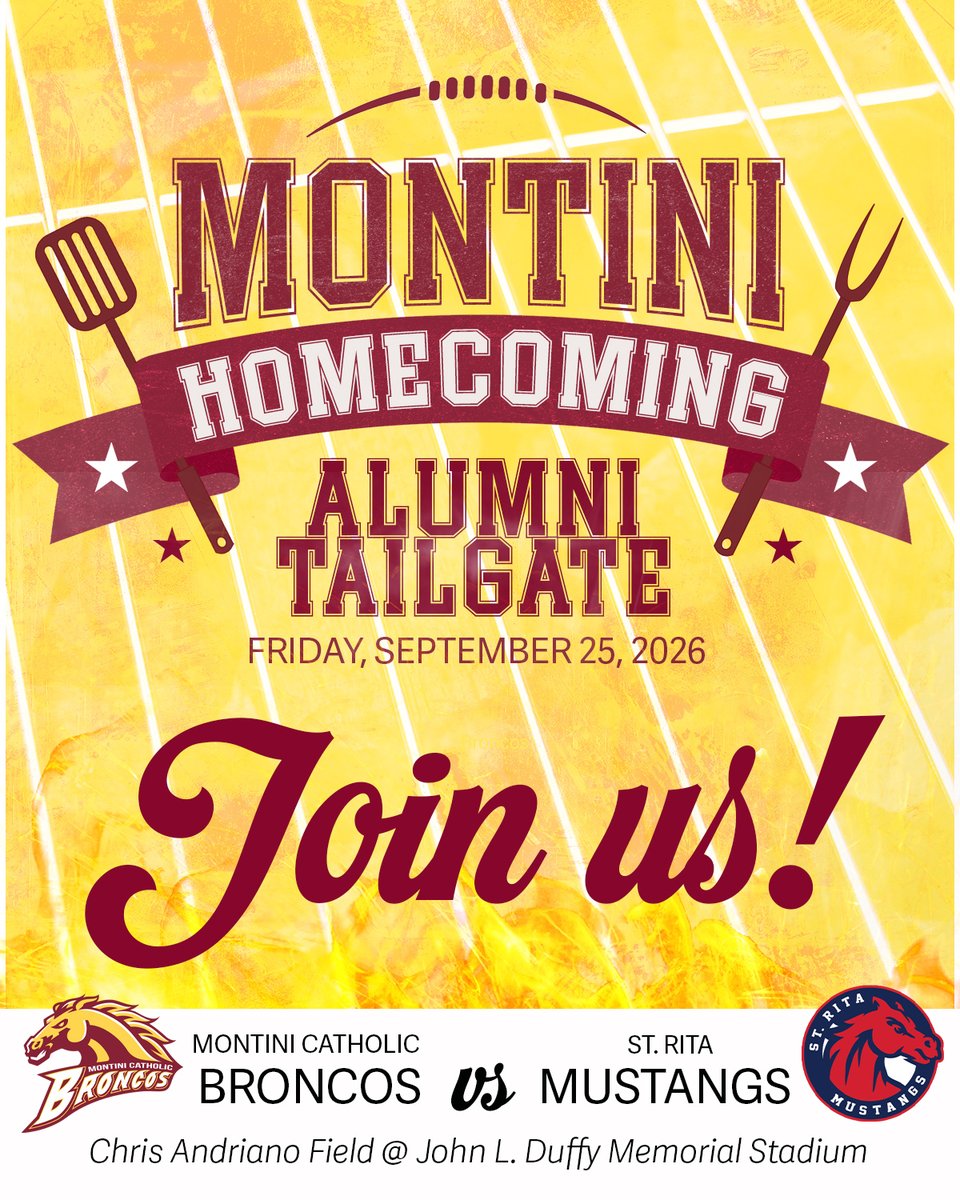 MontiniCatholic's tweet photo. BRONCO ALUMNI!  Join us for the "mane" event (pun intended) - with a little tailgate party on the side!  5:30-7:30PM East Lawn of DeLaSalle Hall -  Let us know you're coming and we'll have plenty of food on the grill for you! @MontiniFootball 
https://t.co/E0Qg6ervKa https://t.co/shQlVggZ6w