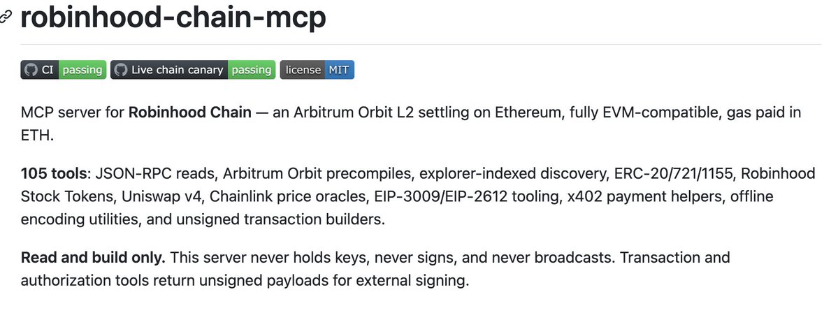 Dinenen_'s tweet photo. Our robinhood-chain-mcp has been open-sourced, and the website link has been updated.

https://t.co/h6xoencC5j https://t.co/QsvyIKJ7AL
