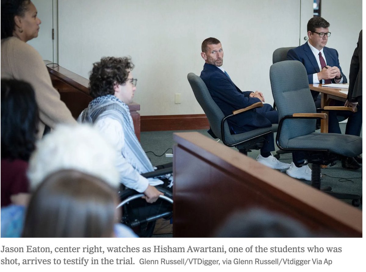 ggreenwald's tweet photo. The man who shot 3 Palestinian students in 2023 in Vermont -- paralyzing one -- tried to claim he was insane. He told his lawyer: CIA agents ordered him to do it "to protect a Jewish family in his neighborhood."

The jury rejected this defense in 2 hours and found him guilty. https://t.co/YNqCw4U68i