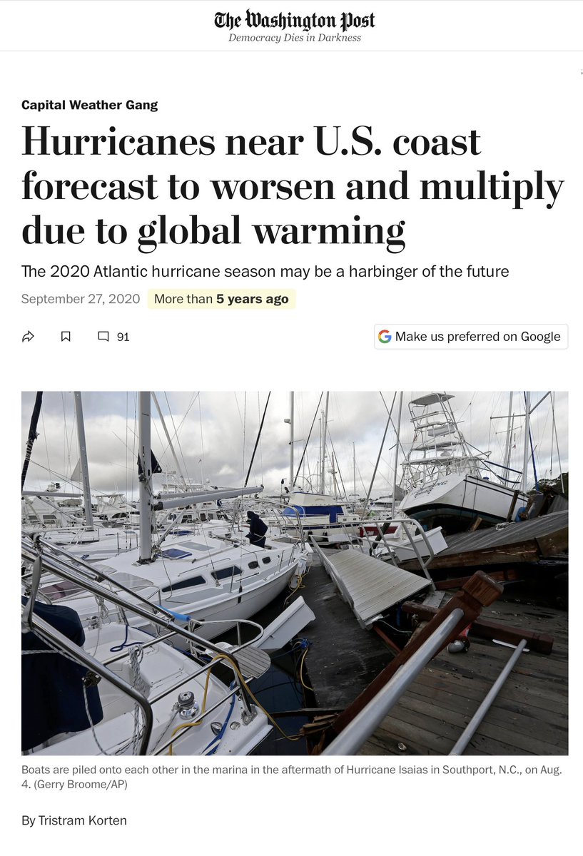 JunkScience's tweet photo. Hey @CapitalWeather, remember this? 'Worsening and multiplying' Atlantic hurricanes due to global warming was a trending thing in the Washington Post six years ago.🤥 

https://t.co/JgQ1Jw8ZV0 https://t.co/9H9nnCjkme