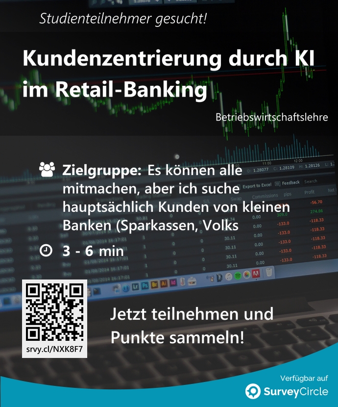 SurveyCircle's tweet photo. Teilnehmer gesucht für top-platzierte Online-Studie:

"Kundenzentrierung durch KI im Retail-Banking" via @SurveyCircle #fomhochschule

#banking #KünstlicheIntelligenz #banken #vertrieb https://t.co/fha0XYpRC9