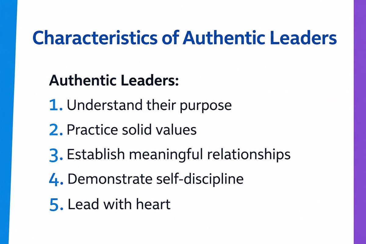 Diegoavalerac's tweet photo. 🧭 Las 5 características de un líder auténtico:

1️⃣ Conoce su propósito.
2️⃣ Actúa conforme a sus valores.
3️⃣ Construye relaciones significativas.
4️⃣ Practica la autodisciplina.
5️⃣ Lidera con empatía y humanidad.

El liderazgo no se demuestra con un cargo, sino con la coherencia entre lo que pensamos, decimos y hacemos.