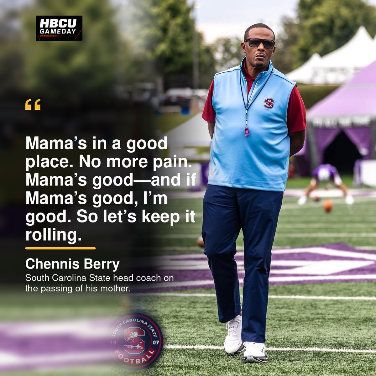 HBCUGameday's tweet photo. 🙏🏾 @SCState_Fb head coach Chennis Berry made an appearance on @MEACSports coaches call. He reflected on the passing of his mother following his team’s win over Furman. 

https://t.co/3ZSvh8OoKV https://t.co/2ALGTlW8Xb