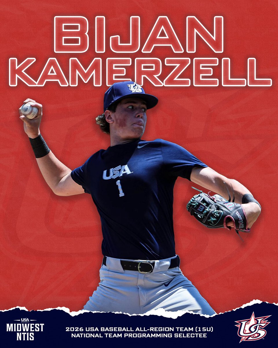 MidwestNTIS's tweet photo. 🇺🇸15U SELECTEE🇺🇸 With a 90+ MPH fastball, Bijan Kamerzell is one of the top arms in his class. The 2030 grad has tremendous upside potential, and will continue to represent the @USABaseball Midwest Region well. Congrats to Bijan and his family! 

#USABaseball #MidwestDugout https://t.co/31dewHFbra