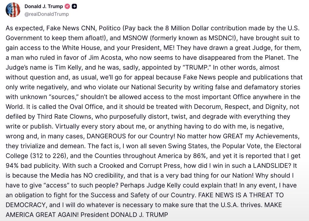 MAGAVoice's tweet photo. 🚨 President Trump just completely ENDED Fake News CNN, MSNOW and Politico’s whole career:

“FAKE NEWS is a threat to Democracy”

BAN THEM ALL 💯 https://t.co/R4eplKjstv