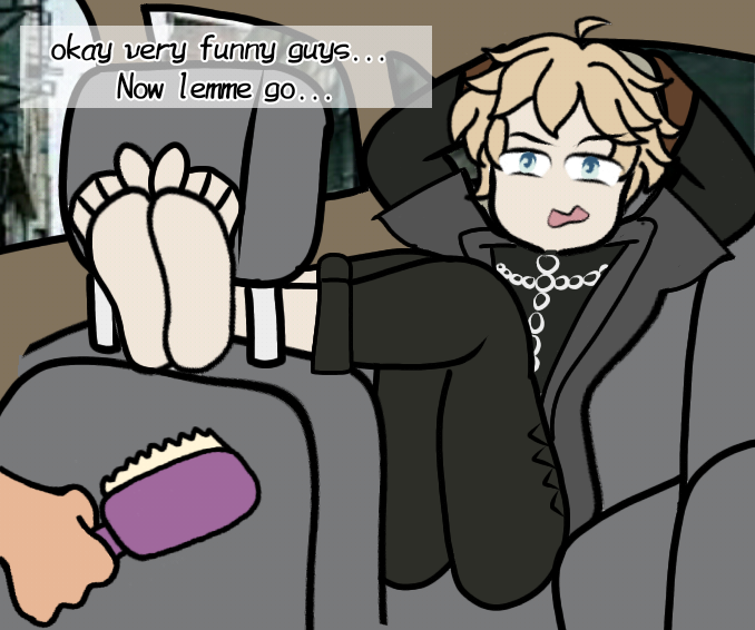 _Brand3rp's tweet photo. Seems Flexi was invited to go on a road trip with some friends! With some photos taken and a slightly annoyed request to be let go... that's when the brush was pulled out. Seems he'll have a busy weekend~

Artist: @Vix_053 
#tickle #tickling #cosquillas https://t.co/sfJoliPOX7
