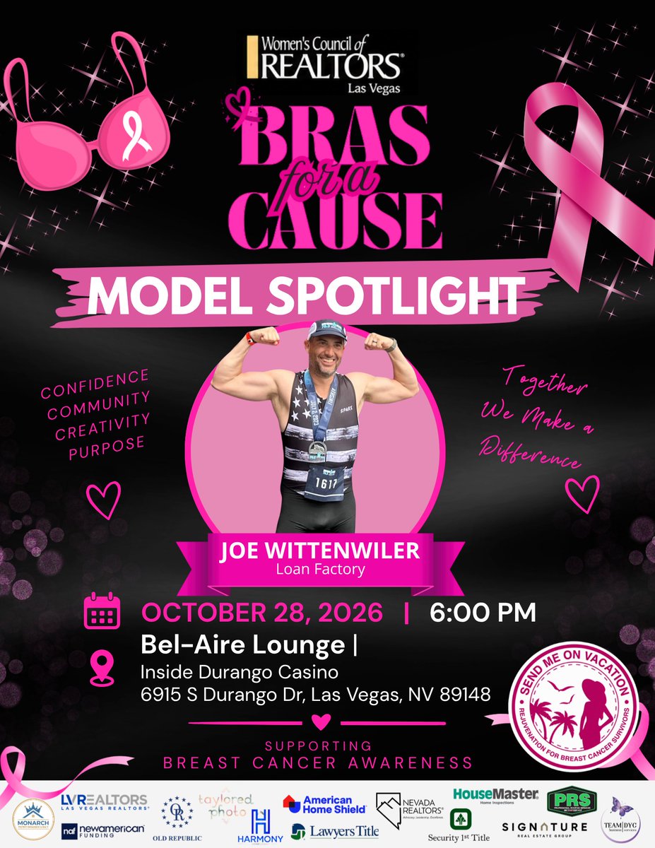 mgm_monarch's tweet photo. 🎀💪 Meet Joe Wittenwiler of Loan Factory!

Joe is one of our Bras for a Cause Model Spotlights supporting breast cancer awareness. 💗

📅 Oct. 28 | 6 PM
📍 Bel-Aire Lounge at Durango Casino
Come cheer on Joe, support the cause, and celebrate community! 🎀

#BrasForACause https://t.co/1YssSiTJdT