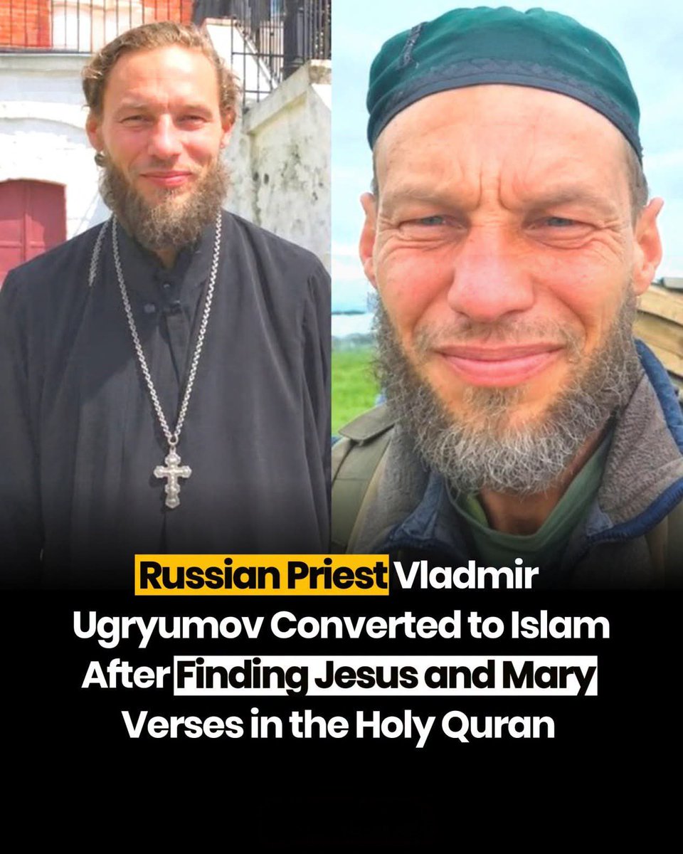 Revert_Journey's tweet photo. ☪️ FROM ORTHODOX PRIEST TO MUSLIM — A JOURNEY TO TAWHID

Vladimir Ugryumov, a former Russian Orthodox priest who reportedly served in the Church for 15 years, embraced Islam after a period of deep study and reflection. After accepting Islam, he adopted the name Said Muhammad.

According to accounts of his journey, his interest in Islam began after a Christian girl from his neighborhood converted to Islam. Curious about her decision, Ugryumov began studying the Qur’an and learning more about Islam.

He was particularly moved by the Qur’an’s teachings about Prophet Isa (Jesus, peace be upon him) and Maryam (Mary, peace be upon her), as well as Islam’s central message of Tawhid — the absolute oneness of Allah.

He eventually left the priesthood and embraced Islam. Reports also describe his intention to travel to Makkah on foot to perform Hajj, reflecting the depth of his new faith journey.

Islam does not ask us to abandon Jesus — it calls us to worship the One whom Jesus himself worshipped.

“Indeed, Allah is my Lord and your Lord, so worship Him. This is the straight path.” — Qur’an 3:51

May Allah guide every sincere heart to the truth, strengthen those who accept Islam, and keep us firm upon Tawhid. Ameen. 🤲🏽☪️