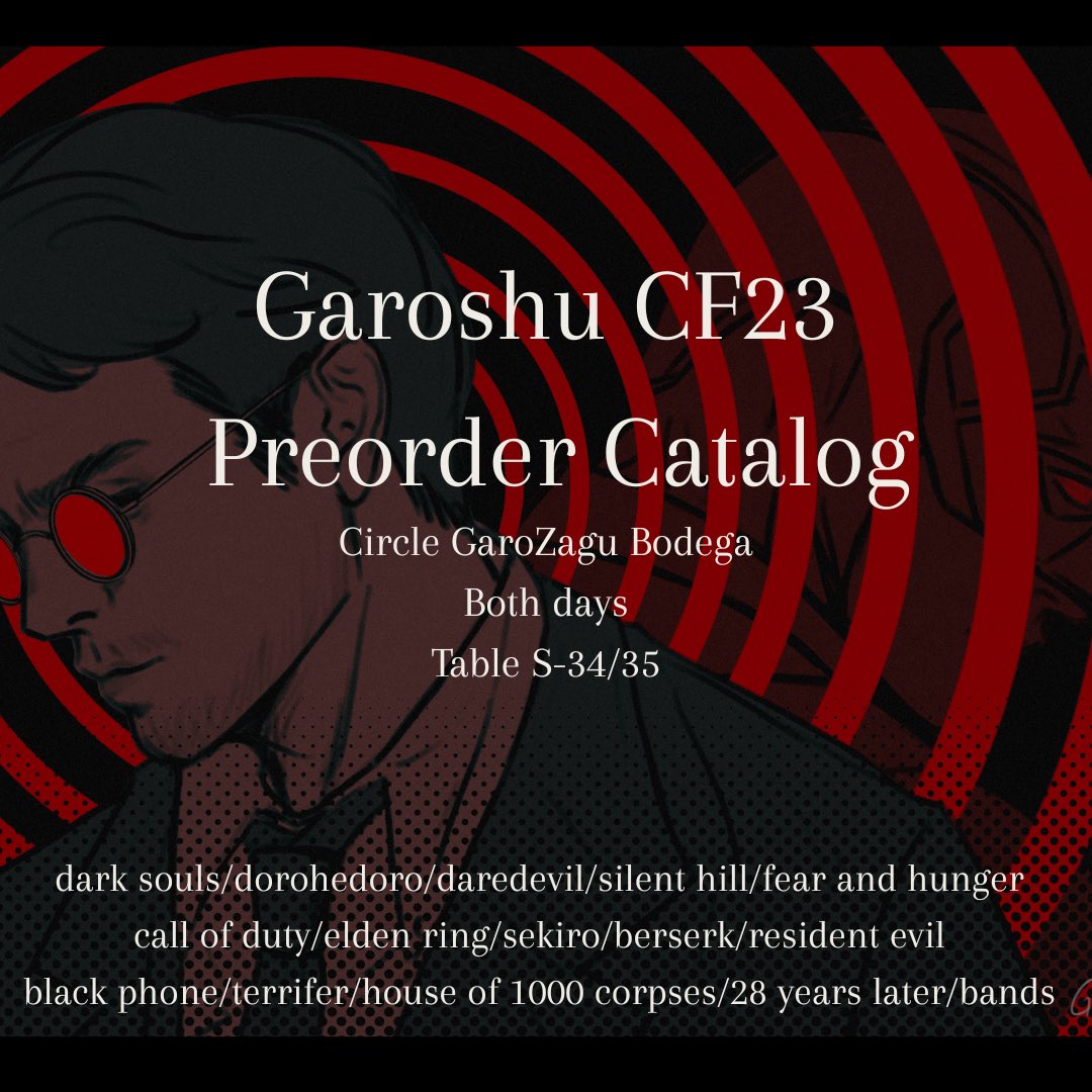 garoshu_art's tweet photo. CF23 PREORDER OPEN
Mailorder &amp; pick up
Preorder period: 21 sep - 3 oct
Batch 2: mailorder only

F:dark souls, dorohedoro, daredevil, silent hill, fear and hunger, call of duty, elden ring, sekiro, berserk, resident evil, movies, bands
There will be more items for ots!
#comifuro23 https://t.co/A2p76QPONb