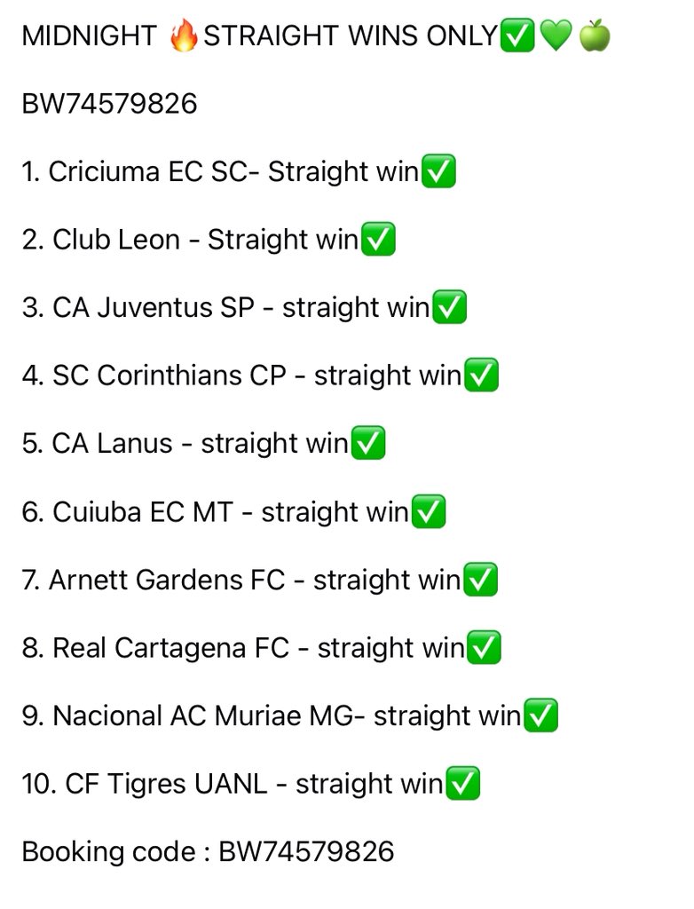 BetwayWinning's tweet photo. BW74579826
Straight Wins Only⚽️🔥✅
Kick off : 00:30✅midnight 🎯 https://t.co/5kYJBBUfZe