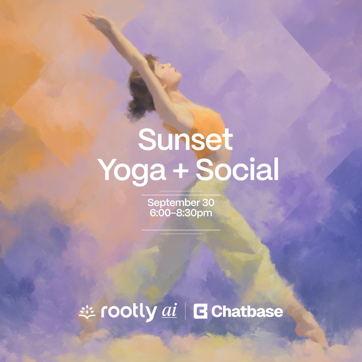 chatbase's tweet photo. Chatbase and @rootlyhq  are hosting a sunset rooftop yoga session.
It is a chance to step away from your desk.
To breathe.
Reconnect with yourself.
And to meet some incredible people.

Here is what we have planned:
A guided flow open to all skill levels.
A front row view of the sunset during the last warm days of Canadian summer.
Healthy refreshments and snacks to refuel after class.