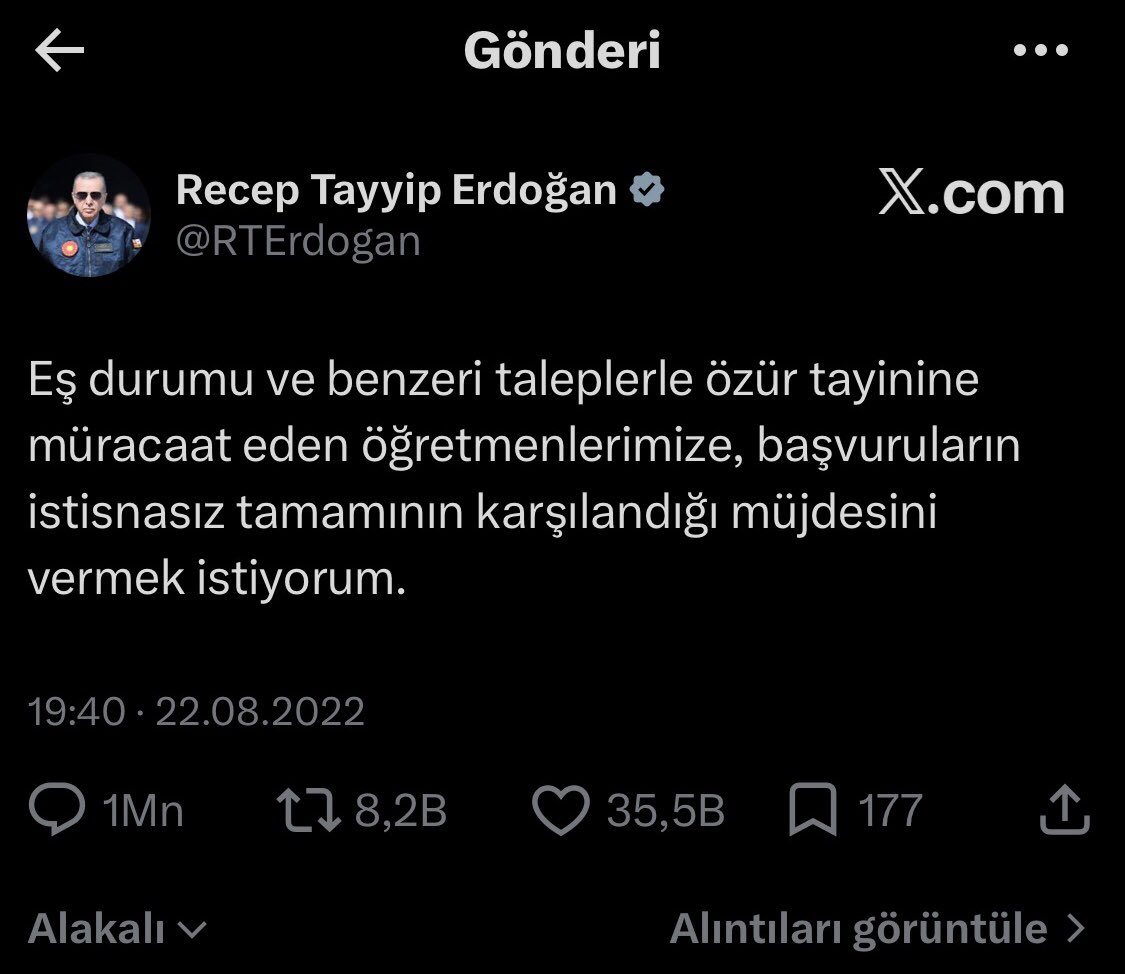 aleynadenizg's tweet photo. Mazeret tayininde yeterli kontenjan açılmaması sebebiyle yerleşemeyen binlerce öğretmen Aile Birliğinin sağlanmasını istemektedir. İl emri kararı isteyen öğretmenlerimiz 2 gün içerisinde Cumhurbaşkanı Recep Tayyip Erdoğanın gönderisinin altına 1 Milyon Yorum yapmıştır. Bu kadar kısa süre içerisinde bu sayıya ulaşmak haber değeri taşımaktadır. Günlerdir gündemde TT olan bu konuyu daha büyük kitlelere ulaştırmak gerekir. Lütfen bu öğretmenlerimizin sesine kulak verelim. Bu rekoru ve tweeti haber haline getirmeniz bir sürü aileye ve çocuklara umut olacaktır.
#ilemrimüjdesi #İlEmri #AilelerSınıftaKaldı #DevletinTemeliAileBirliği 
@pusholder @darkwebhaber @anadoluajansi @gusholderhaber @ankahabera @ErcanSeki @Fullyaozturk @fatihaltayli @cuneytozdemir @Yilmaz_Ozdill @hakanchelik @ConflictTR