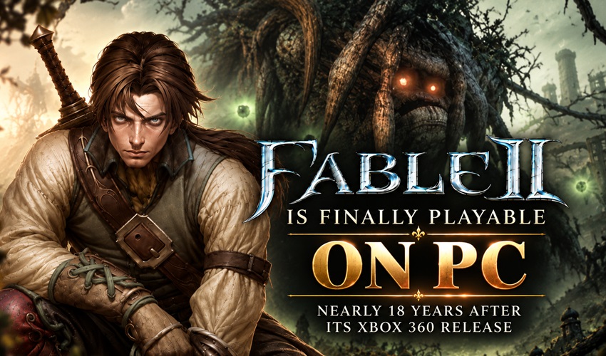 AmigamagazineGA's tweet photo. Fable 2 is finally playable on PC, nearly 18 years after its Xbox 360 debut! The unofficial Windows release brings Lionhead's classic RPG to PC with 60 FPS support and the full campaign. Albion is open again. #Fable2 #Xbox #RetroGaming https://t.co/MXG2oyaSEA https://t.co/wgMozlzIEq