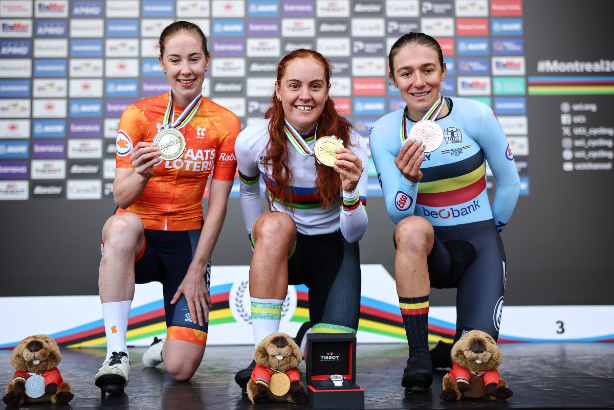 UCI_cycling's tweet photo. Your Women U23 ITT podium at #Montréal2026 👇

🥇 Felicity Wilson-Haffenden 🇦🇺
🥈 Nienke Vinke 🇳🇱
🥉 Luca Vierstraete 🇧🇪

📸 SWpix https://t.co/wvJYO4VCDw