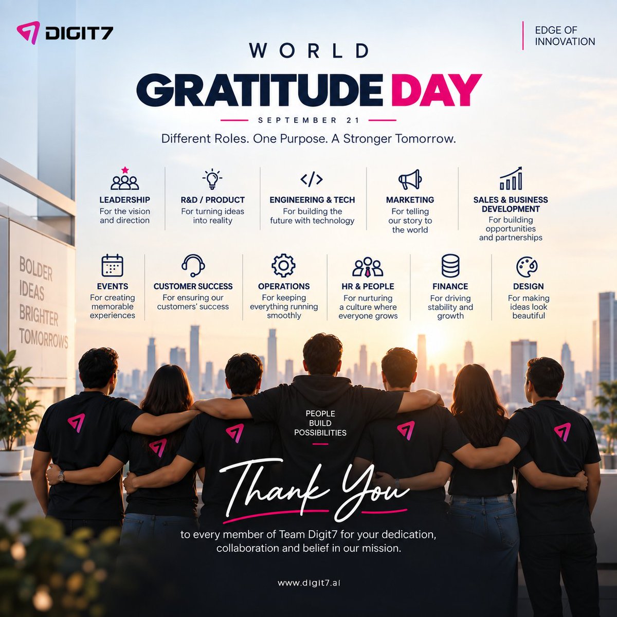 Digit7_LLC's tweet photo. Celebrating the people behind Digit7. Thank you, Team Digit7, for your dedication, collaboration, and the difference you make every day.
#Digit7 #WorldGratitudeDay #TeamDigit7 #Leadership https://t.co/t44rcDVHJD