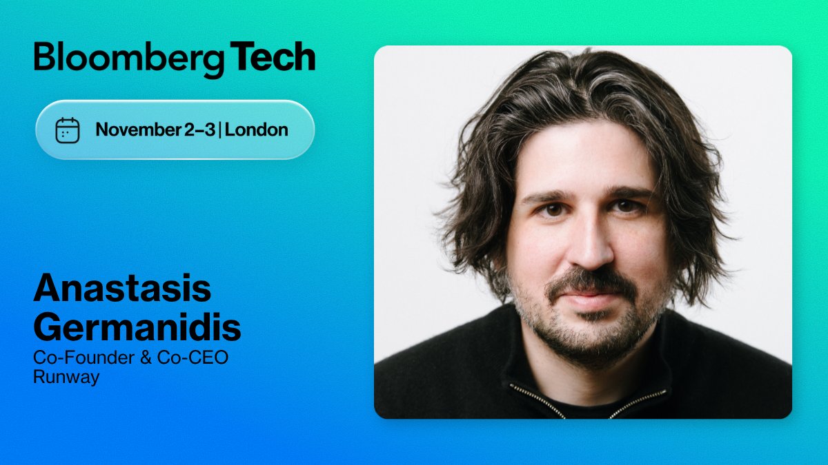 BloombergLive's tweet photo. #BloombergTech London welcomes Co-Founder & Co-CEO @runwayml, @agermanidis to the 2026 lineup of speakers.
Learn more here
https://t.co/FY9D9ZLc8c https://t.co/FeSzWFmwXj