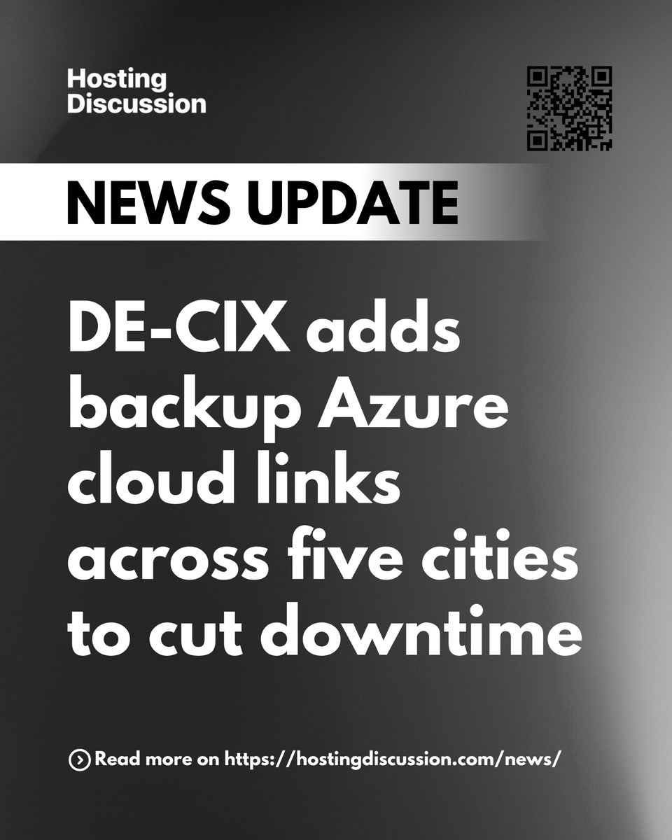 HDforum's tweet photo. DE-CIX added a backup fiber path into Microsoft Azure across 5 cities, so if one connection fails, traffic automatically reroutes instead of going dark. Now runs 29 Azure on-ramps across 24 cities total.
#DECIX
#Azure
#CloudInfrastructure
#NetworkResilience https://t.co/8j2Ilyn2nI