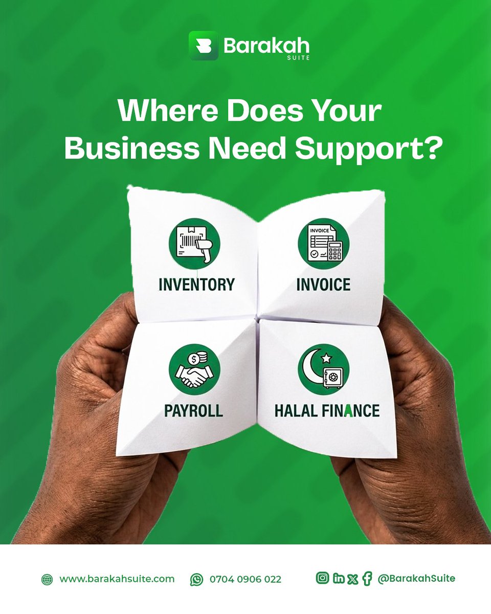 barakahsuite's tweet photo. Where does your business need support? From inventory and invoicing to payroll and halal finance, Barakah Suite brings essential tools together in one platform. 🚀 Start your FREE TRIAL today at https://t.co/4f5ZdbZaQj

#BarakahSuite #MSMEs #BusinessGrowth https://t.co/AMvKEUhPEf