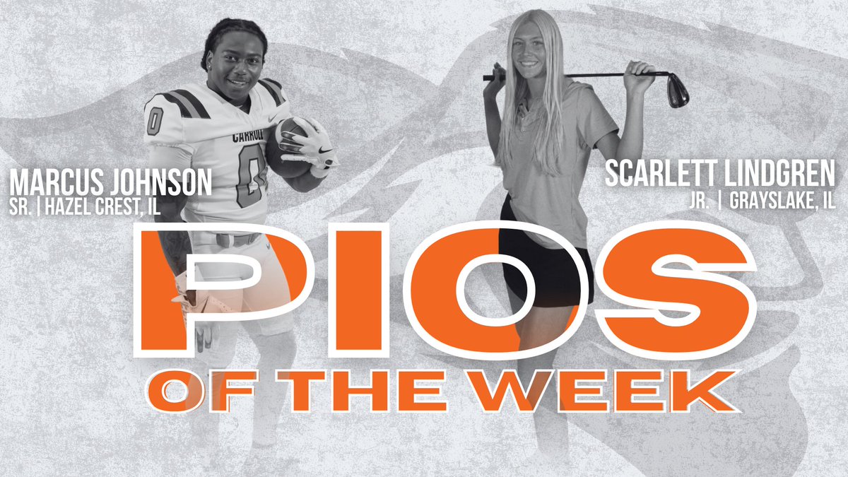 pio_athletics's tweet photo. PIOS OF THE WEEK!

Marcus Johnson | Sr. | Hazel Crest, Ill. Johnson rushed for a career-high 241 yards and 2 TDs in the win over Elmhurst.

Scarlett Lindgren | Jr. | Grayslake, Ill. Lindgren fired a 75 at the Benedictine Invite, finishing 5th overall.

#GoPios https://t.co/d7euZwSEdT