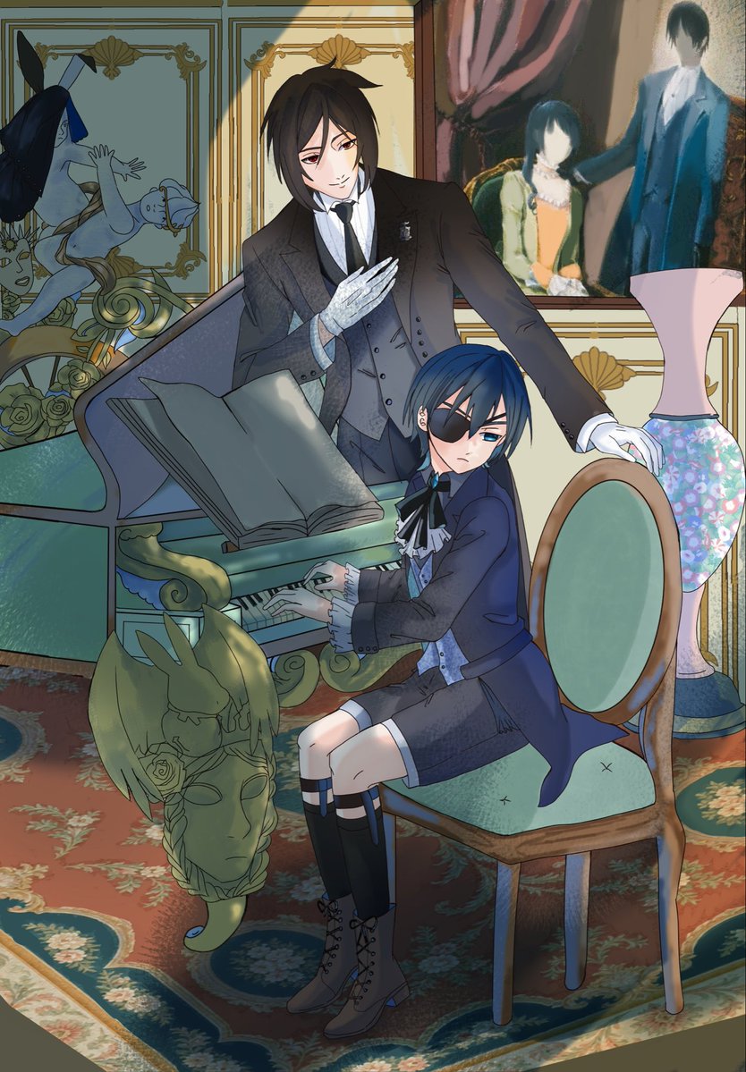 ManamiHanatsuki's tweet photo. Happy 20th anniversary art done🖤 💙

#黒執事
#blackbutler 
#イラスト https://t.co/8zPEUlzGz2