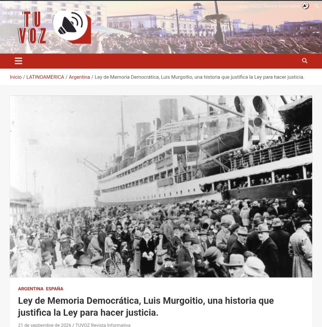 DiasporaEspa's tweet photo. #Argentina #España

Ley de Memoria Democrática, Luis Murgoitio, una historia que justifica la Ley para hacer justicia.

21 de septiembre de 2026  TUVOZ Revista Informativa
En estos días que se ha hablado y mucho de la Ley de Nietos y la obtención de la nacionalidad española, les acerco esta historia de vida . Ya me diréis vuestra opinión en relación a los nietos del protagonista, ¿tienen derecho o no a la ciudadanía española?.

A Monica Murgoitio Los hispano-argentinos en la Guerra de España.
"A principios del siglo XX era frecuente que muchos inmigrantes en Argentina, pasado un tiempo y debido a múltiples motivos, añoranza, desencanto con las expectativas de la emigración, cuestiones personales,etc regresarán a #España".
#leyMemoriaDemocratica
#NacionalidadEspañola
https://t.co/sttYBnAeh2