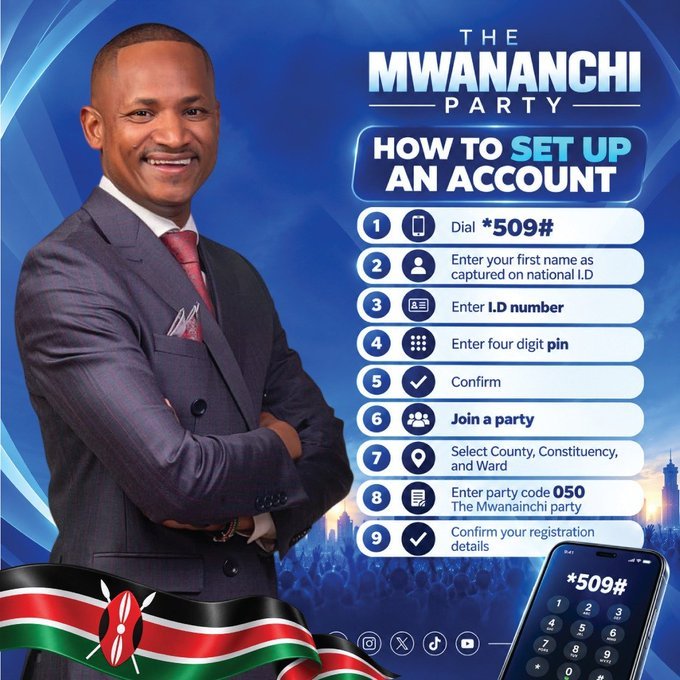 Aboge_27's tweet photo. The Mwananchi Party (TMP)

To join, dial *509#, select “Join a party”, then enter Party Code 050 and confirm your registration.

#TheMwananchiParty https://t.co/BLlj5qgZQ8