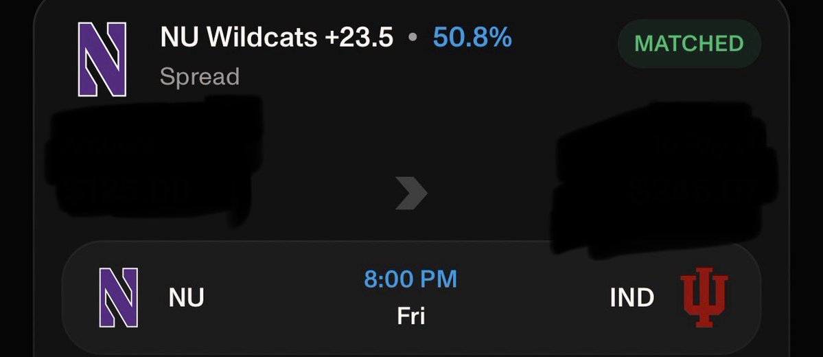 cdubplays's tweet photo. ⭐️ Week 4 CFB Bet ⭐️ 

Northwestern +23.5 @ Indiana -103 Novig (1u)

Posting this one now too since the line is starting to move. You guys thought I was crazy for fading Miami last Friday so now I’m gonna fade Indiana this Friday lol. I think Indiana is overvalued and Northwestern is undervalued in the market. Northwestern is always a solid football team and I think they are even better this year with Chip Kelly at OC who is starting to unlock Aidan Chiles potential. They like to control clock on offense with a good run game, their defense is solid, and Chiles has even been taking care of the ball this year which is something he struggled with at his time at MSU.  Indiana has failed to cover in every game this year and the offense has looked a bit suspect especially last week as they struggled with a bad WKU team in the 1st half. Also last season Northwestern was a bit worse imo and they still played close games against good teams. They beat Penn State by 1, lost to Oregon by 20, lost to USC by 21, and lost to Michigan by 2 not a single game where they lost by more than 3 scores

❤️ drop a like if tailing ❤️