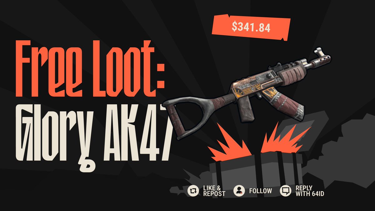 bandit's tweet photo. [$341.84] Glory AK47 — Rust Skin Giveaway

🔸 Like &amp; Repost
🔸 Follow us @bandit
🔸 Reply with your Steam 64ID

One lucky winner will be picked next week! Good luck! https://t.co/M5HmSBJM2O