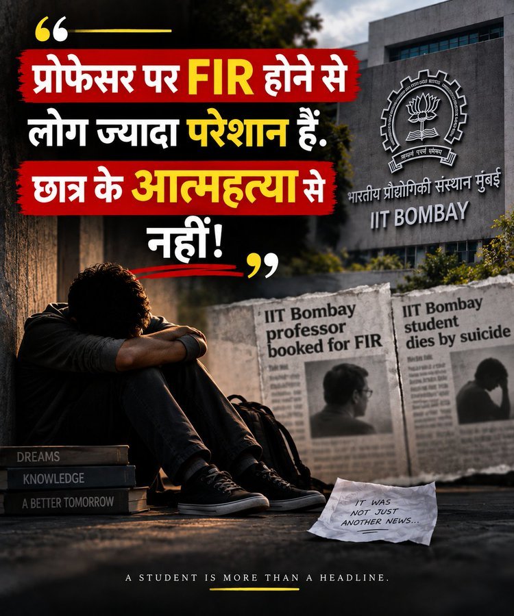 Rishikumar00's tweet photo. @sabeer People are more upset about the FIR against the #IIT Bombay professor.
Less upset about the #student's death due to institutional murder. 💔 https://t.co/XzwJEgY0lz