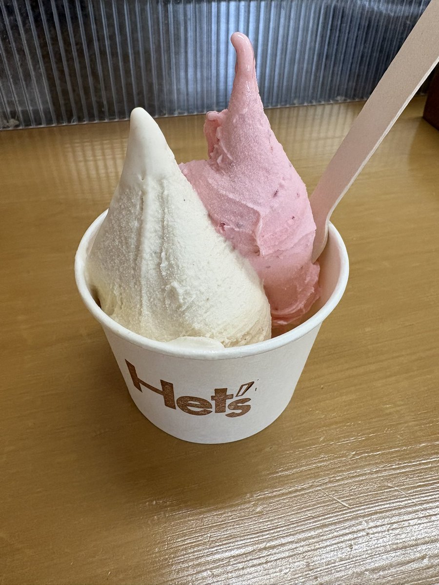 ashafterall's tweet photo. 諏訪大社を歩いていて、ふらっと見つけたのがこちらのアイス屋さん「Het's」
ヘーゼルナッツが推しだったので外せないけど、もう１つをどうしようかかなり迷いました。
なかなかすもものアイスは見ないので選びました。

自然な甘さのやさしい味です。
平日だったのに次々お客さんが入ってました。 https://t.co/KdzANRS7zs