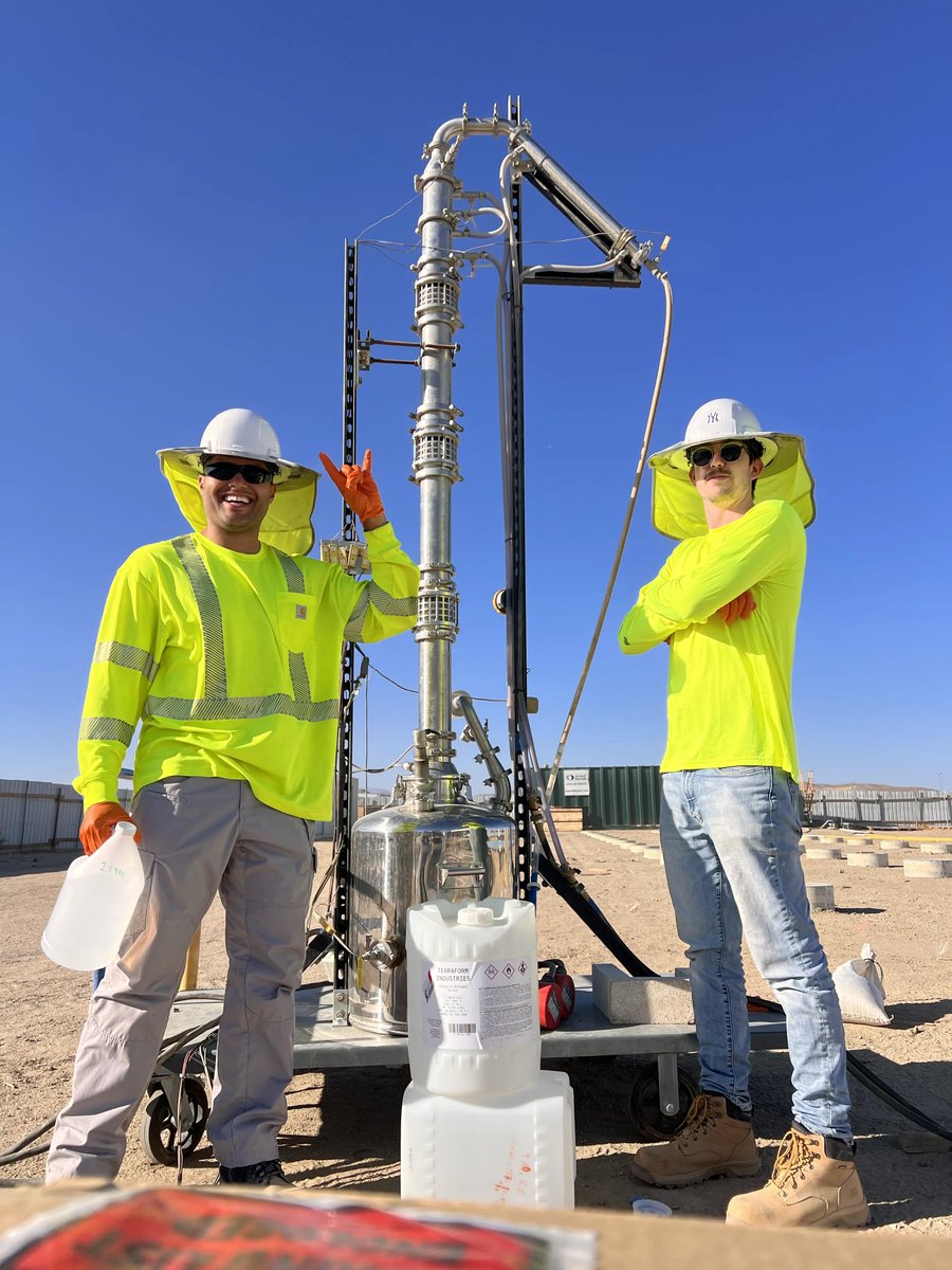 CJHandmer's tweet photo. The reactor team at @terraformindies has demonstrated successful production of high purity methanol at scale at our Muroc desert test site.

Let's review our progress in 2026. In January, we closed on our Muroc test site. By March, construction was underway. By May, we had 1.8 MW of solar installed. In July, we produced CO2 on site (https://t.co/H73NC4sZjT), and in August, hydrogen (https://t.co/en7BiUW9QU). 

Terraform Industries has built an incredible team to revolutionize not just one or two key technical pieces, but the entire stack required to convert sunlight and air into fuel. Like plants, only 100 times higher productivity per acre and requiring no irrigation, fertilizer, or pesticide. 

Two years ago, Terraform produced pipeline-grade natural gas for the first time. Since then, we've scaled up our methane reactor, increasing production by 250x and reducing contaminants by 10x, which allows us to increasing revenue per unit of product by 100x because it's now at chemically pure grade.

But it was always clear to me that natural gas was only one piece of the puzzle. It is possible to convert natural gas into other hydrocarbon products like gasoline or jet fuel, but given our precursors are CO2 and hydrogen, we can do one better by directly synthesizing methanol as well. 

Methanol is far easier to convert into longer chain hydrocarbon products, either via the MeOH->DME->ethylene pathway, MTG, or via variations on Fischer-Tropsch. 

Methanol also has significantly higher revenue per molecule than pipeline natural gas, which forms an essential part of our cost-reduction-through-profitable-scale-up strategy, explained in more detail in our post: https://t.co/ZnXRkYgWZq
TL;DR: If our learning rate is above 11%, our margins will strictly increase as we scale up into a market worth about $10t/year. Not including induced demand. 

Amir joined the team earlier this year and speed ran the methanol reactor development program, successfully demonstrating recirculation and heat recycling before integrating these new technologies in a production scale reactor, built from the ground up at Terraform's facility in Burbank. 

As soon as the hydrogen team was done, we shipped our latest reactor up to the desert, plugged it in, and began activating the catalyst. An extended test campaign through the heat of summer followed, punctuated by bunnies nibbling on hoses! 

The hard work paid off, with Terraform's production of significant batches of high purity methanol, now packaged and ready to ship. A huge congratulation to the entire team, including Amir, Enric, Dominic, Hugo, and @lucie_nurdin. 

With the completion of this test, Terraform has now demonstrated TRL 9 operation of all of its subcomponents, each developed from scratch, in house, to deliver the highest possible value to the end customer.

Terraform will never rest until we have broken the geological and geographical monopoly on oil, unlocking unconditional energy abundance for all of humanity. Join us!