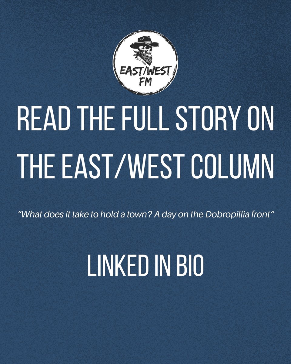 EastwestFM's tweet photo. In our latest East/West Column article @DevinSanLuis talks about his time working with the 15th National Guard Brigade "Kara-Dah" as they fight to hold the Dobropillia axis of the frontline.

"We arrived just after an aerial bomb had been dropped on an apartment block, dust filling the air, fire still raging at the heart of the impact site. The entire middle part of the building collapsed in on itself; this area is the worst of all the destruction in Bilozers’ke[...] It’s not a good idea to ever be in one large group, as that makes you quite an enticing target for FPVs and pilots seeking to up their kill count. Sure enough, moments after converging as a group, we take turns running through the section of open field that separates us from the cover we will use to head toward our next position as the familiar buzz of FPV rotors hums to life."