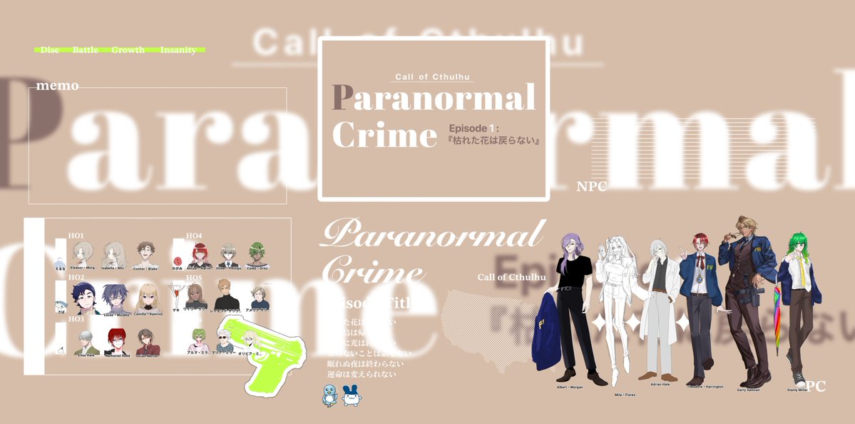 ref__3_'s tweet photo. 𝐂𝐨𝐂𝟔『Paranormal Crime』
𝐄𝐩𝐢𝐬𝐨𝐝𝐞 𝟏. - 枯れた花は戻らない

𝐊𝐏:はら

𝐇𝐎𝟏:アルバート・モーガン/えるな
𝐇𝐎𝟐:ミラ・フローレス/さば
𝐇𝐎𝟑:エイドリアン・ヘイル/かーむ
𝐇𝐎𝟒:セオドール・ハリントン/乃上
𝐇𝐎𝟓:ギャリーサリヴァン/ゲキリン
𝐇𝐎𝟔:スタンリー・ミラー/月谷 https://t.co/YMDns25crR