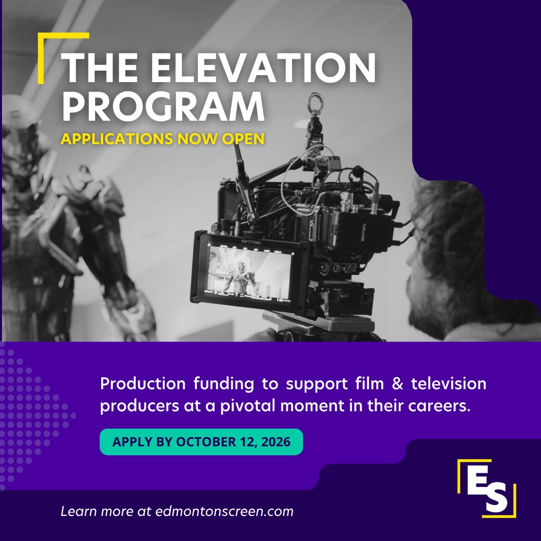 EdmontonScreen's tweet photo. Elevation Program applications are open through October 12. 🎬

For Edmonton-region producers moving into a first feature, a first series, or a significantly bigger project, funding toward production plus a matched mentor.

🔗 Apply at https://t.co/5MVBlnTqOn https://t.co/ptjCTFR0D2