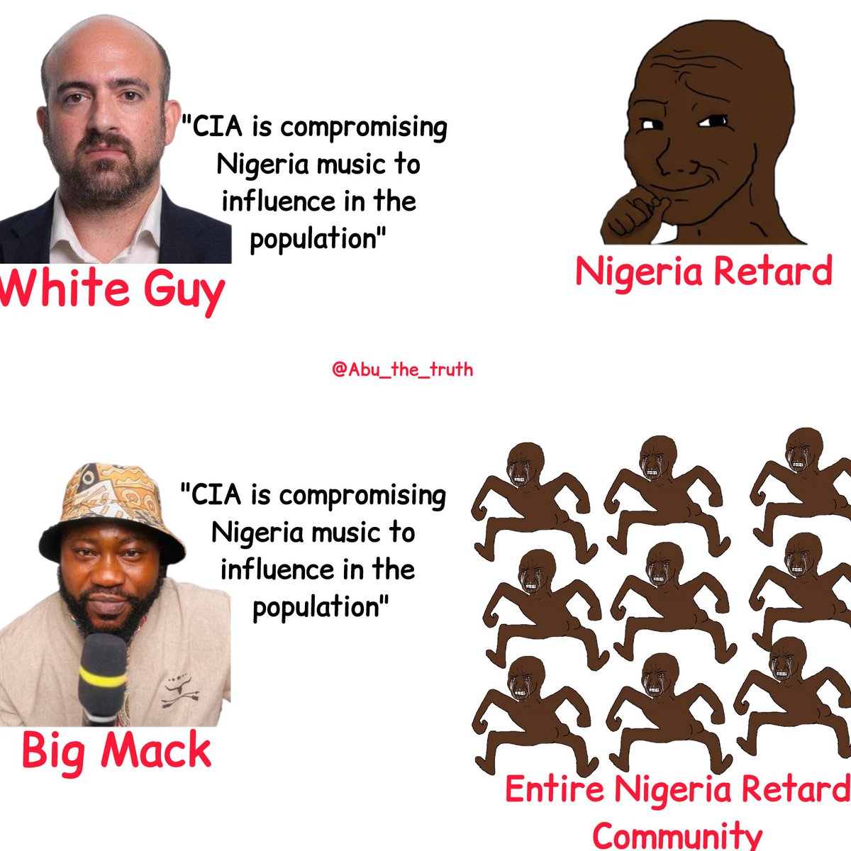 Abu_The_Truth's tweet photo. These retards never confront Benz (the white guy). Truth only triggers them when a fellow African speaks it. Like I said, a 500 years old DNA of slavery and self-hating was passed down to them from their ancestors. They are heirs of slaves and oppressor-loving retards as well. https://t.co/cszcRJEYNl