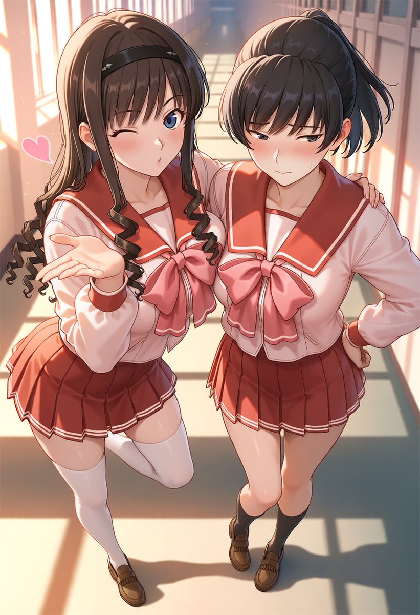natsuki_0623's tweet photo. アマガミ
森島はるか
お誕生日コスプレ？

はるか「響ちゃん、今日は私の誕生日なんだから、お願いがあるの♪」
響「……その言い方、嫌な予感しかしないんだけど」
はるか「じゃーん！　お揃いのコスチューム、用意しました！」
響「…………は？」
はるか「私の誕生日記念写真！　二人で撮ったら絶対かわいいよ～♪」
響「いや、私は撮影係でいいでしょう」
はるか「ダメダメ。今日は響ちゃんも主役！」
響「主役は誕生日のあんたでしょ」
はるか「だからこそ、一番仲良しの響ちゃんと一緒に写りたいの！」
響「……まったく。昔からそういうところだけは強引なんだから」
はるか「というわけで、はいっ！」
響「ちょ、待って！　自分で着替えるから！」
はるか「ふふっ、逃げない逃げない♪」
響「誰のせいで逃げたくなってると思ってるのよ……」
――しばらくして。

はるか「わぁ～！　響ちゃん、すっごく似合ってる！」
響「……笑ったら本気で怒るわよ」
はるか「笑ってないよ？　かわいいなぁって思ってるだけ♪」
響「それが一番恥ずかしいのよ！」
はるか「じゃあ、もっと近くに並んで～！」
響「近い近い！」
はるか「誕生日なんだから、これくらいサービスしてよ♪」
響「……ほんっとに調子がいいんだから」
はるか「はい、笑って～！」
響「無理」
はるか「じゃあ私が響ちゃんの分まで笑う！」
響「それじゃ私が不機嫌みたいじゃない！」
はるか「あははっ！　じゃあ今度は響ちゃんも笑って！」
響「……ったく。ほら、これでいい？」
はるか「うんっ！　最高！じゃあもう一枚！」
響「まだ撮るの！？」
はるか「だって誕生日だもん♪」
響「……はいはい。今日だけだからね」
はるか「やったぁ！　響ちゃん大好き～！」
響「はいはい。私もあんたのそういうところ、嫌いじゃないわよ」

#森島はるか生誕祭2026 #森島はるか生誕祭 #アマガミSS