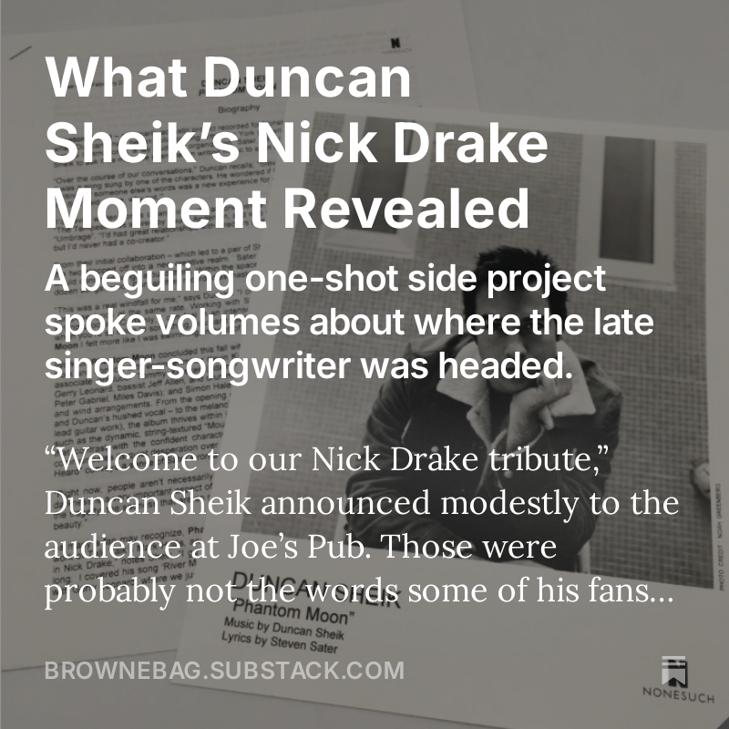 DavBrowne's tweet photo. RIP Duncan Sheik. Looking back at his Nick Drake-inspired “Phantom Moon” era, what it said about the music and career that followed and our conversation about it at the time. My latest "DBrief" for @Substack.
https://t.co/w13Zs1YPxu https://t.co/uYv6GejYoT