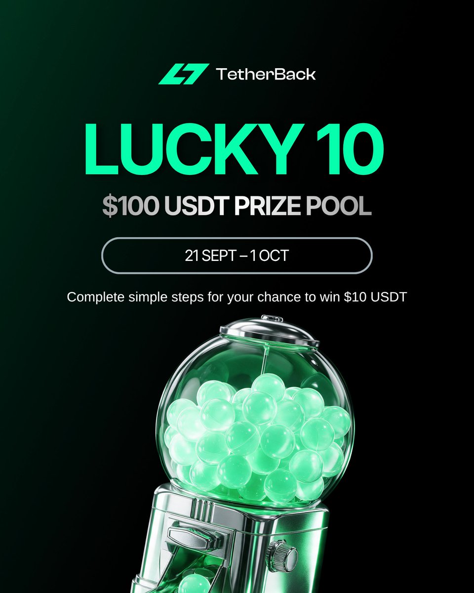 TetherBackcom's tweet photo. 🎉 TetherBack Lucky 10 is LIVE!
$100 Reward pool! 10 random winners get $10 each.

📅 Sep 21 – Oct 01

To enter:
1️⃣ Like & RT this tweet
2️⃣ Sign up on https://t.co/rECtz3STJP
3️⃣ Follow @TetherBackcom
4️⃣ Join our Telegram: https://t.co/0DgeGQOTl3

Good luck! 🤞

#Airdrop #Cryptorewards #CryptoGiveaway #Airdrops