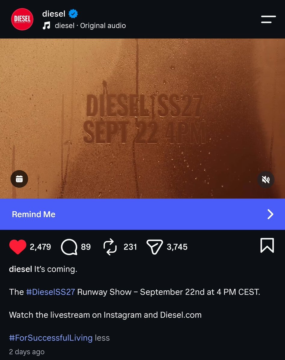 lurker_army's tweet photo. There will be livestream for DIESEL SS27 on their official website and Instagram. 

#政瞳 #aylio https://t.co/FIzXbFVwfH