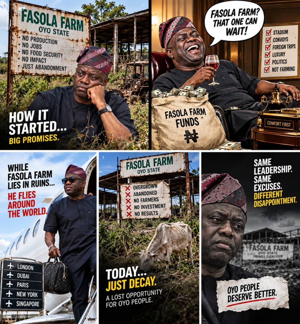 Daudtodin's tweet photo. Fashola Farm Settlement was supposed to create 10,000 jobs for our youths.  
7 years later, our youths are still doing 'okada' and 'yahoo'.  
Makinde used Fashola Farm to scam our hopes. APC will deliver real agric jobs. https://t.co/LBaVdcDXyv