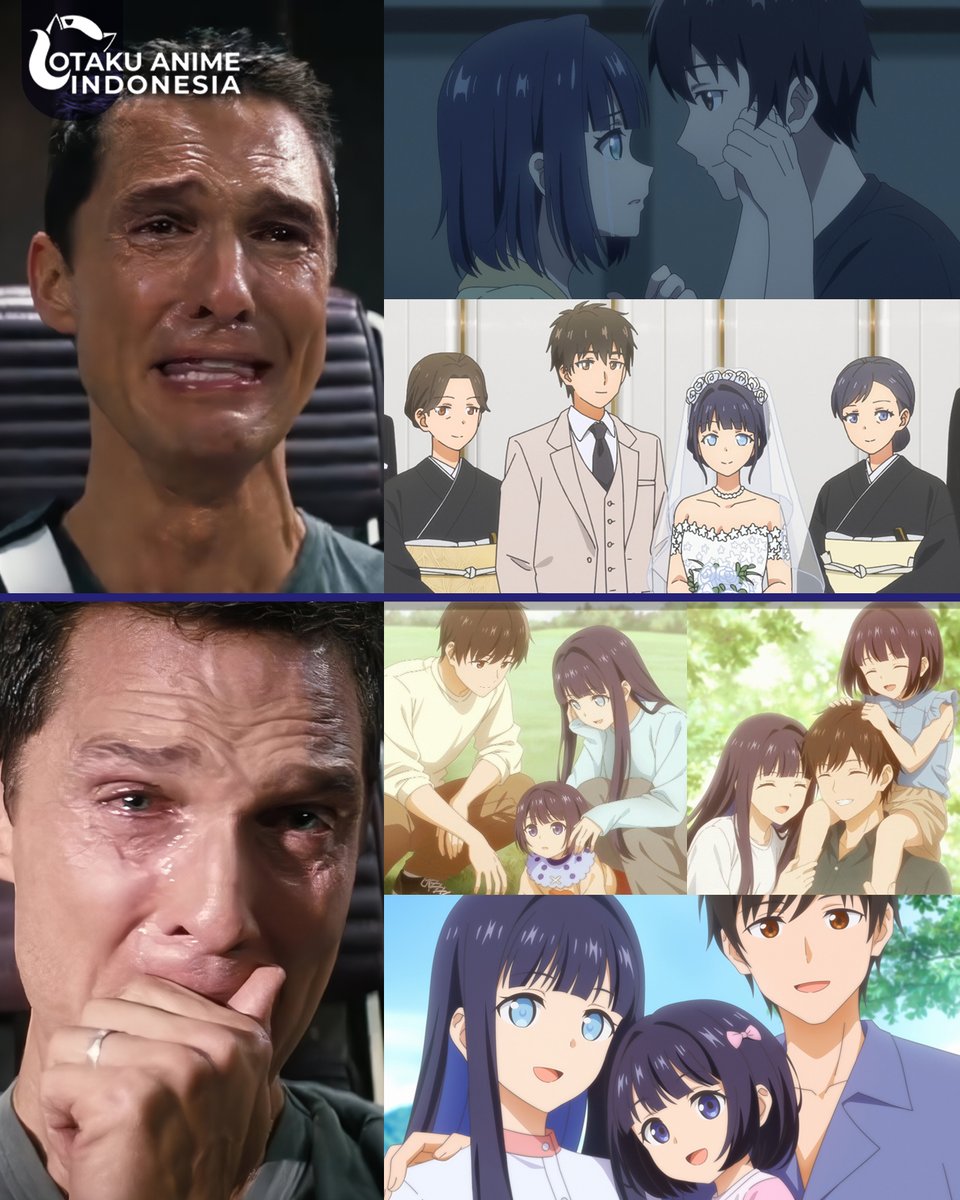 Otaku_Anime_Ind's tweet photo. Perjalanan kisah cinta Fuyutsuki dan Kakeru dari anime Love Unseen Beneath the Clear Night Sky ini bener-bener bikin banjir air mata. 

Mulai dari momen kedekatan mereka, berlanjut ke jenjang pernikahan yang sakral, hingga akhirnya hidup bahagia membangun keluarga kecil bersama buah hati.
