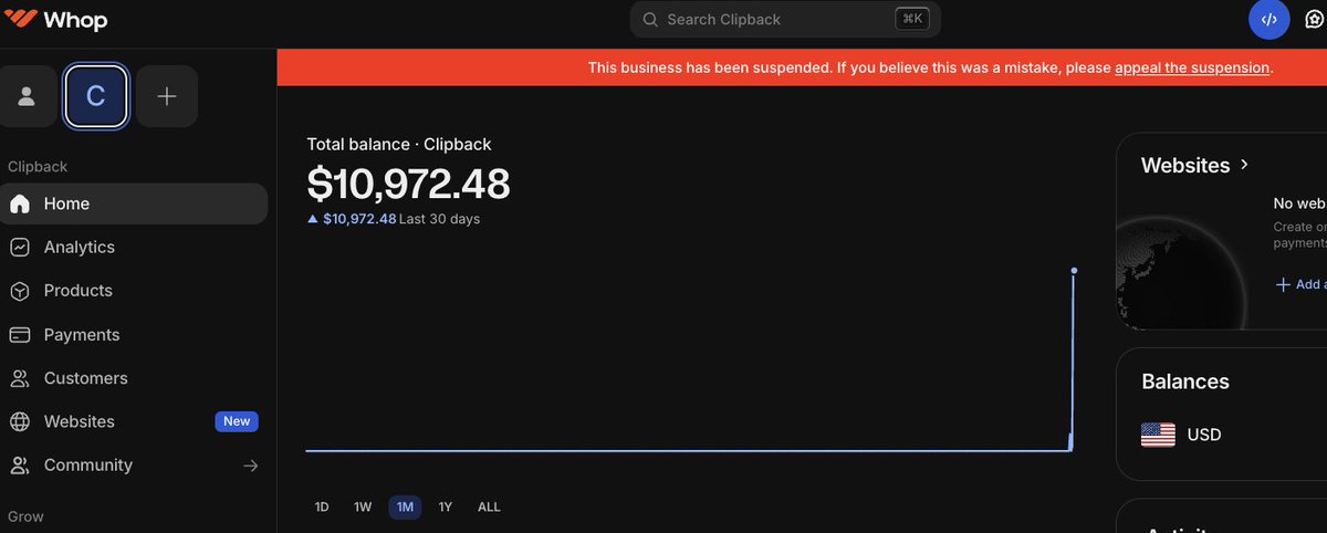 clipbacks's tweet photo. As some of you have seen, our Content Rewards account has been suspended. We're reaching out to @whop and appealing now.

Nothing on-chain is affected: fees are still accruing, buybacks and burns are still running with receipts. The campaign budget is held, not lost.

Updates here as soon as we have them.