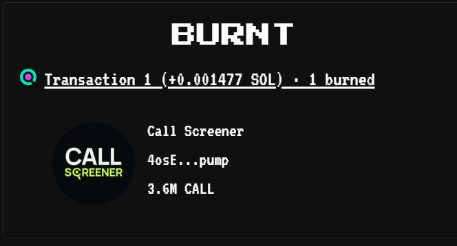 CallScreener's tweet photo. just burnt 3.6m $CALL 

https://t.co/cbvKRFKk68 https://t.co/rMKYevh96L