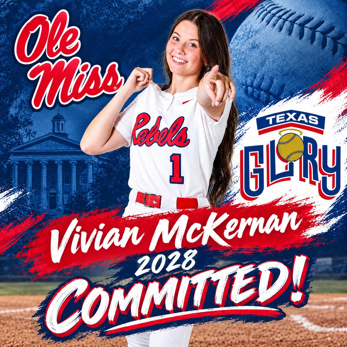 TexasGlory's tweet photo. Vivian McKernan commits to Ole Miss!  The 2028 Middle Infielder plays HS ball at Prosper Walnut Grove.  Congrats Viv!

#fastpitch #committed
@EastonFastpitch @ripitsports @sqairz @pitchcom_sports @bsnsports @linedsoftball @extrainningsb @gmsportsmedia1 @dmngregriddle https://t.co/gHOWMjQBo8