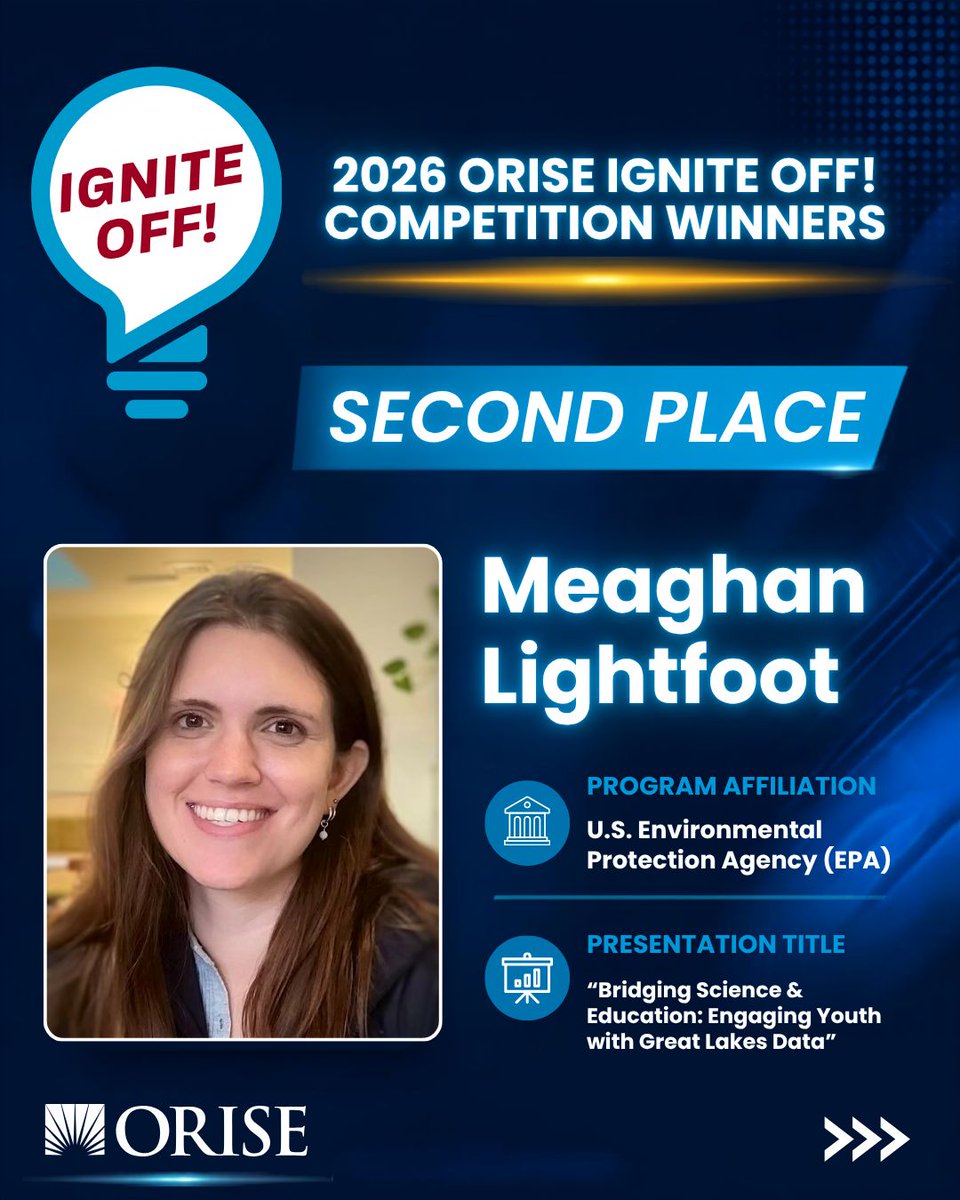ExperienceORISE's tweet photo. Congratulations to the winners of the 2026 ORISE Ignite Off! competition 👏

This annual event showcases the talents of interns and fellows in ORISE-administered programs as they present their research through 5-minute Ignite Talks.

Meet the winners: https://t.co/OM9BWKHVEr https://t.co/f9ArwgxwuN