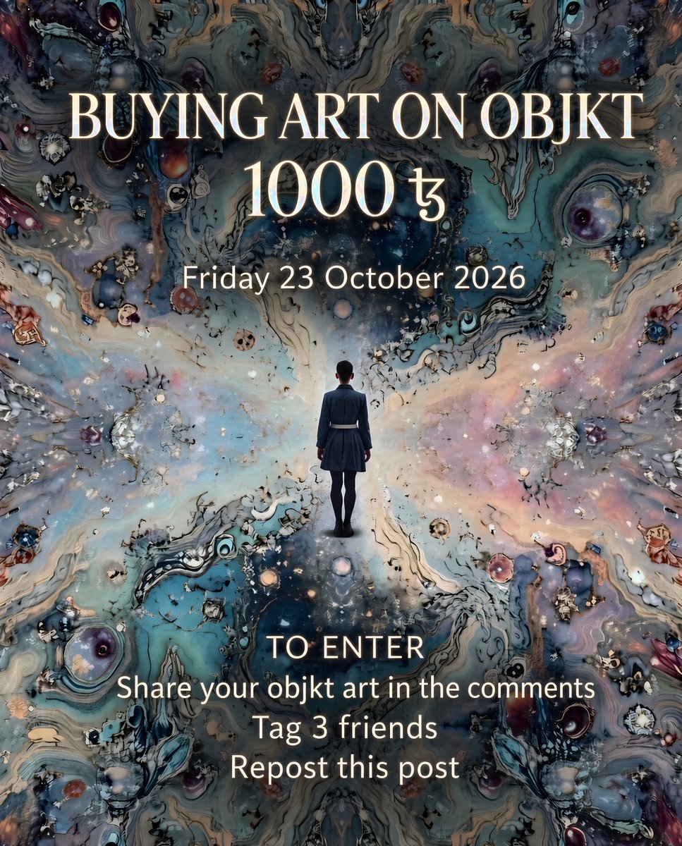 Joso1x's tweet photo. Hey Fam👋

Here we go again🔥

I will buy 1000 ꜩ worth of art on objkt Friday 23 October. I know it is one month away, but it will give more people a chanse to share their art😊

Show me your art fam🫂📷🎨

How to enter:

-Drop your art in the comments

-Tag 3 friends

-Repost this post

I'll go through everything and collect throughout the day on Friday 23 october.😊🫂

Looking forward to seeing what you've created❤️
#Tezos #objkt #SupportArtists